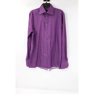 ETON Dress Shirt Men's Size 16.5 Purple Striped Cotton Button Up Long Sleeve